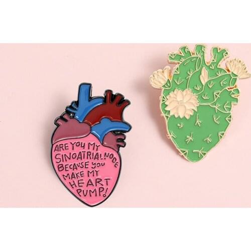 You Make My Heart Pump Enamel Pins Custom Cactus Organ Heart Brooch Lapel Badge for Cartoon Jewelry Gift for Friends Wholesale
