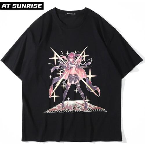 Men Oversize T Shirt Streetwear Harajuku Cartoon Anime Girl Print T-Shirt Hip Hop Summer Short Sleeve Tshirt Cotton Loose tees