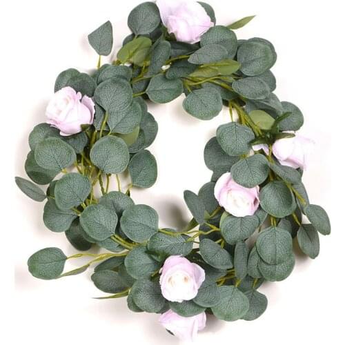Eucalyptus Garland Artificial Rose Silk Flowerr Greenery Eucalyptus Leaves For Wedding Backdrop Wall Decor