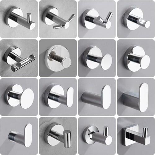 304 Stainless steel Chrome Polished Robe Hooks Wall Hook Clothes Hanger Towel Hooks Coat Door Hooks Bathroom Accessories