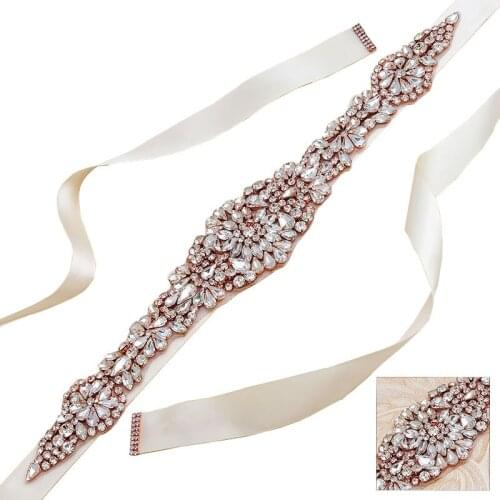 JLZXSY Handmade Crystal Bridal Belt Rhinestone Wedding Dress Waist Belt Sash Wedding Accessories (Silver,Gold,Rose gold)