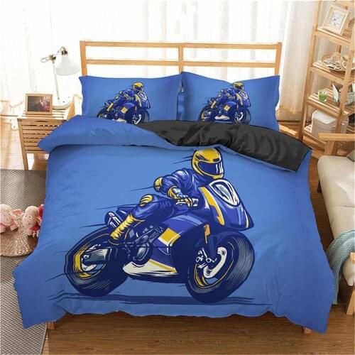 Motorcycle Racer Patterned Bedding Set Cartoon Duvet Cover Queen King 2/3 Bedding Set Boy Quilt Cover