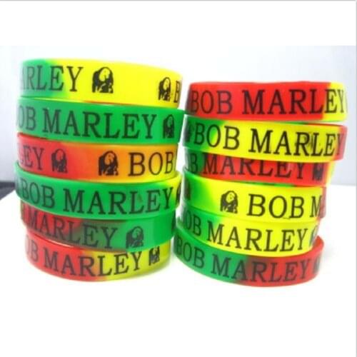 New 48pcs mixed lot Bob Marley Silicone bracelets red green yellow Rasta Jamaica Reggae trendy wristband men women and unisex