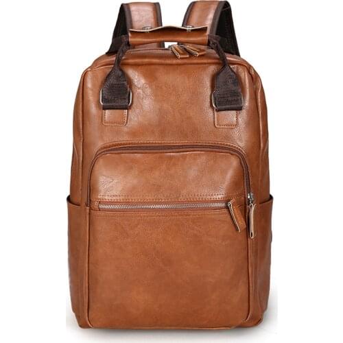 2020 Men Backpack PU Leather Bagpack Large laptop Backpacks Male Mochilas Casual Schoolbag For Teenagers Boys Brown Black