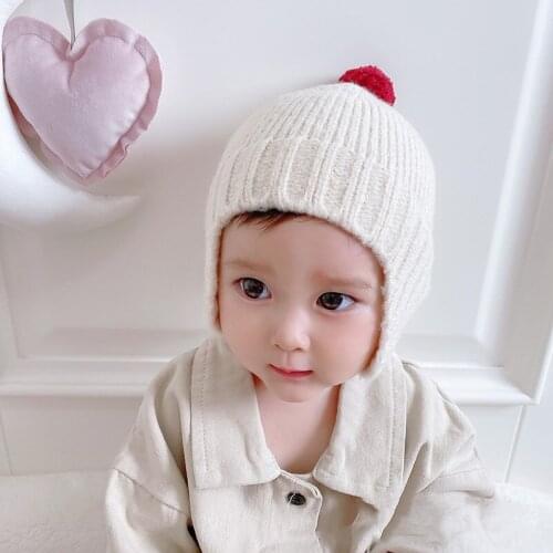 Autumn Winter Warm Kids Hats and Caps Toddler Baby Girl Boy Hat Knitted Skullies Beanies Candy Color Fur Ball Hat Accessories