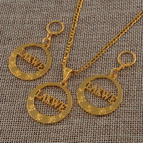 Anniyo Marshall LAKWE Pendant Necklaces Earrings Jewelry sets for Women Gold Color Ball Chains Ethnic Gifts #131106S