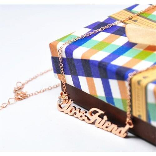 Rose Gold Nameplate Necklace Custom Crystal Name Pendent Bridesmaid Jewelry Colar