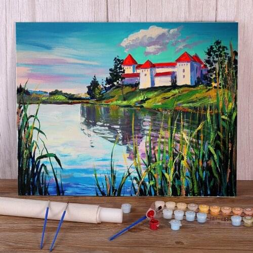 Landscape Svirzh Castle Painting By Numbers Set Oil Paints 50*70 Canvas Pictures Home Decor Crafts Adults Handicraft Drawing