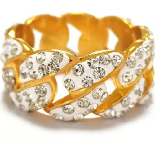 Luxury Male Female Rings Gold Bling Bling Hip Hop Punk Zircon Ring Cuban Link Chain Exaggerated Street Artist Ring For Women Men