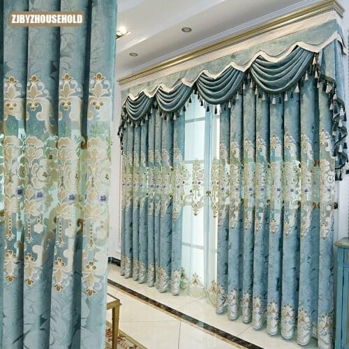 European Style Curtains for Living Dining Room Bedroom Boutique Chenille Fabric Light Luxury Embroidery Curtains Tulle Custom