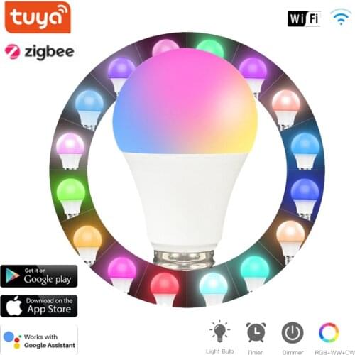 Zigbee/Tuya Voice Control 9W RGB+CW Smart Light Bulb Dimmable E27 WiFi LED Magic Lamp AC 100V-240V Work with Alexa Google Home