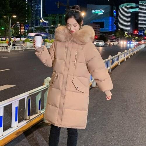 Long Parka Women Solid Fur Collar Hooded Long Sleeve Ladies Padded Casual Winter Jacket Pockets Zipper Down Coat for Female 2021