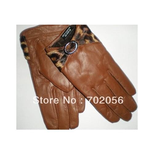 Womens leopad bowknot Kid goat Leather Gloves gloves LEATHER GLOVES Womens 5Pairs/lot #3344