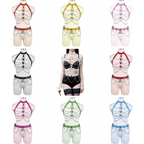 2pc Harness Fashion Metal Chain Accessories Womens Belt Punk Goth Sword Belt Dress Dance Rave Costume Harajuku Lingerie Set