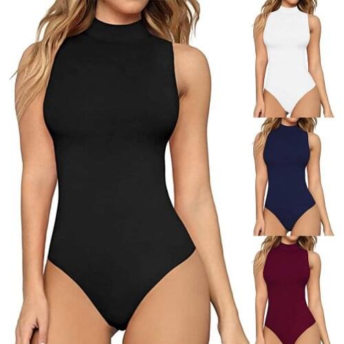 Black fitted bodysuit 2021 Summer New Women Sleeveless Fitted turtle neck style G-string One Piece Bodysuit drop shipping
