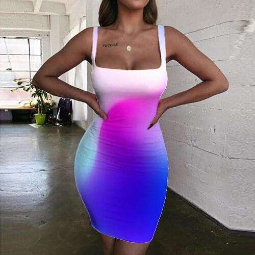 KYKU Brand Gradient Dresses Women Colorful Sundress Dizziness Bodycon Dress Harajuku 3d Print Womens Clothing Plus Size Vintage