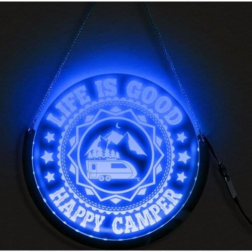 Life Is Good LED Hanging Neon Sign Happy With Camper Decorative Wall Lamp RGB Lighting Remote Control Camping Gift For Traveller