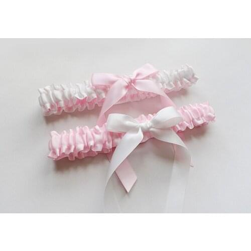 2pcs/set Bride Garter Top quality pink satin bowknot Womens Sexy Leg ring Wedding Garters Belt Suspender accessories supplies