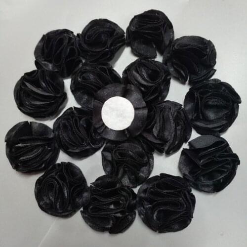 20Pieces/Bag Black Satin Rose Handmade Size 3.5CM Fabric Roses Ribbon Flower Hand DIY Wedding Bouquet Material Hair Accessories