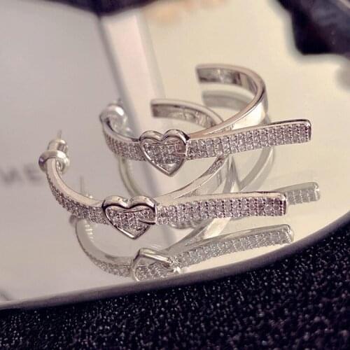 2021 Fashion Set Rhinestone love Belt buckle stud earrings cold wind geometric fashion temperament earrings