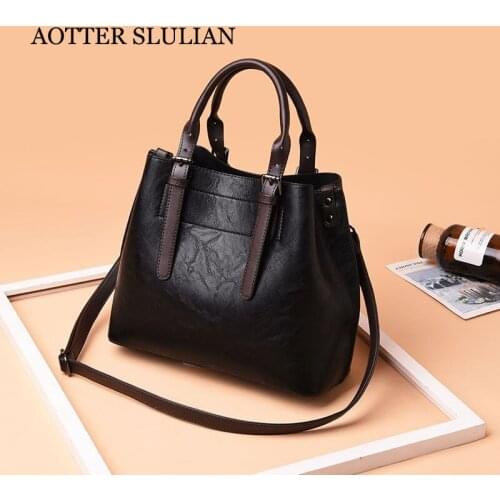 2021 Spring Summer Women Vintage Handbag Oil Wax PU Leather Top-handle Design Shoulder Bag Trend Lady Messenger Bags Sac A Main