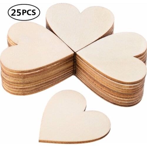 25pcs 60mm 2.36inch Wood Hearts Slices Wooden Discs Heart Shaped Embellishment for Wedding Decor Arts Crafts DIY