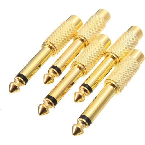 5pcs Gold Plated 6.35mm 1/4" Male Repair Headphones Plug RCA Audio Connector Jack Stereo Audio Adapter Connector