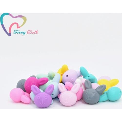 5 PCS Bunny Teether Cartoon Silicone Rabbit Beads Baby Teethers Food Grade Teething Toys Pacifier Chain Clip Tools For DIY
