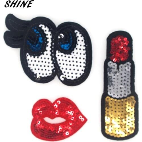 SHINE Brand 3PCs Sequins Embroidery Patches Iron On Patches Applique Clothes Embroidery DIY Accessory B0014
