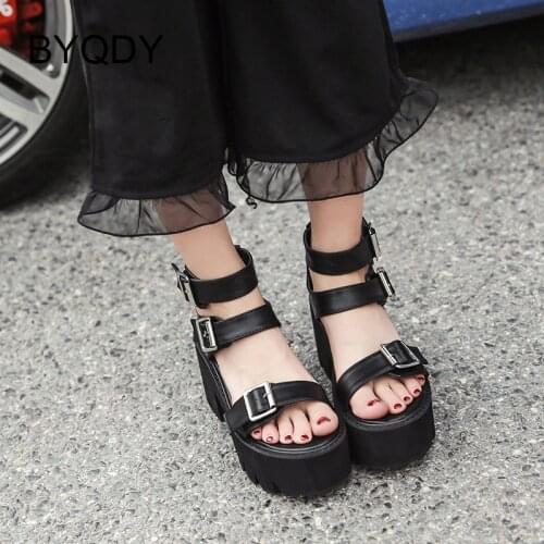 BYQDY Women Sandals High Thick Heel Open Toe Buckle Strap Black Simple Designer Platform Shoes Unique Comfort Plus Size 35-42
