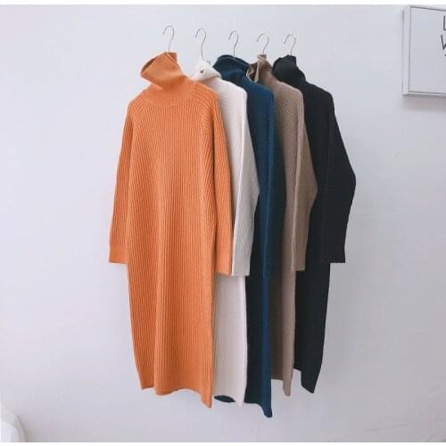 Black turtleneck Cashmere knit Sweater Dress female autumn winter 2020 new Korean Oversized loose long bottoming pullovers dress