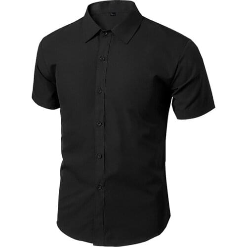 Black Shirts for Men Short Sleeve Casual Slim Mens Shirt Spring Non Iron Business Work Chemise Homme Wedding Solid Camisas