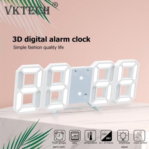 3D LED Digital Alarm Clocks Date Time Thermometer Nightlight Display Voice Sensor Wall Clocks Hanging Table Clocks Home Deco