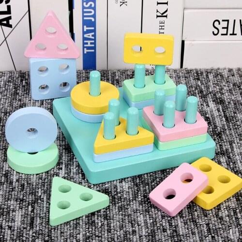 Macaron Color Wooden Geometric Shapes Matching Toys for Children Early Learning Exercise Hands-on Ability Montessori Toys