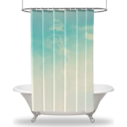 Art Printed Showers Curtain / Waterproof Button Hole Shower Drapes for Your Bathtub, bathroom Sky Clouds in Retro Colors Spring S