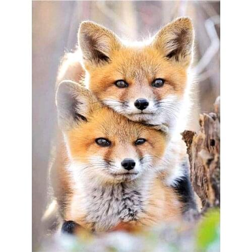 Two Little Foxes Diamond Painting Animal Round Full Drill Nouveaute DIY Mosaic Embroidery 5D Cross Stitch Home Decor Gifts