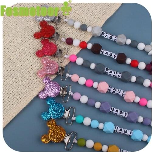Fosmeteor New Baby Silicone Nipple Clip Nipple Chain, Baby Teething and Molar Prevention Chain, Mickey Head Star Nipple Chain