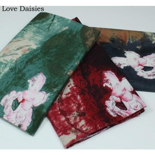 Cotton/Linen Ethnic Textile BLUE RED GREEN Ethnic Lotus Leaves Fabrics for Tablecloth Curtain Apparel Handwork Craft Home Tissue