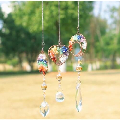 Crystal catcher Life Tree Stone Beads Prism Pendant Sun Rainbow Craft Chain DIY Hanging Window Home Garden Decor Wind Chimes