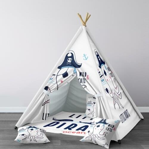 Play Tent for Kids Wigwam Portable Indoor Playground Tents Children Bedrooms Waves Dark Blue Model 030