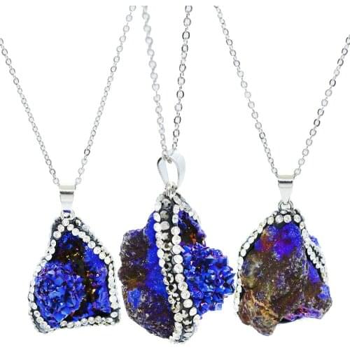 Classic Natural Crystal Stone Necklace Geometry Irregular Elegant Crystal Stone Semi Gem Inlay Rhinestone Necklace For Unisex