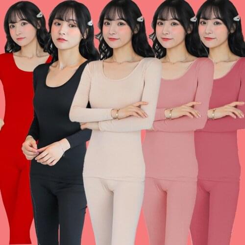 Autumn Winter Long Sleeve Thermal Underwear Sets For Women Warm Bottomed Shirt Long Johns Body Shaper Sleepwear Pajamas Bodysuit
