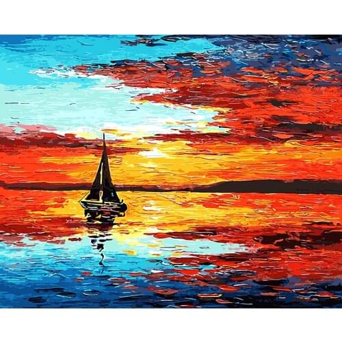 Painting By Numbers Paint Landscape Ship Sunset Canvas Picture DIY Oil Painting Hand Painted Modern For Home Decor