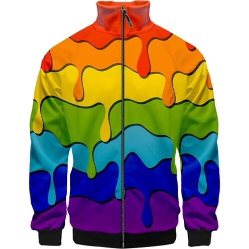OGKB New Stand Collar Jacket 3d Color Stripes Print Men Casual Streetwear Hip Hop Harajuku Colorful Funny Zipper Coats Plus Size