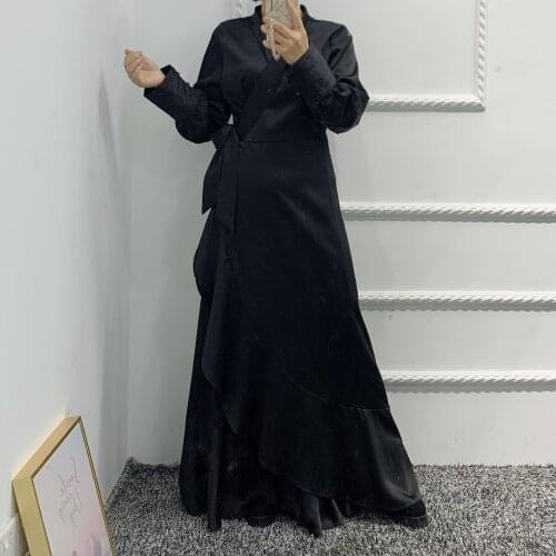 Mandylandy Robe Turkey Kaftan Dress Muslim Dress Women Arab Dubai Islamic Clothing Abaya Irregular Ruffled Tied Long Dress