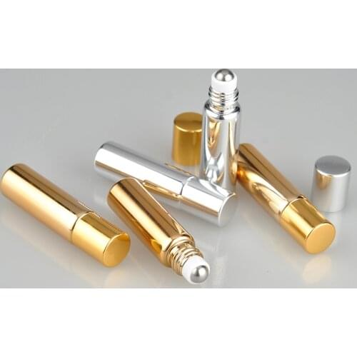 300PCS/lot 5ML Metal Roller Bottle For Essential Oils With Five Colors UV Roll-on Glass Bottles Hot Selling