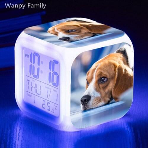 Cute Pet dog LED alarm clock 7 color luminous multifunctional digital alarm clock large screen electronic watch gift for kids