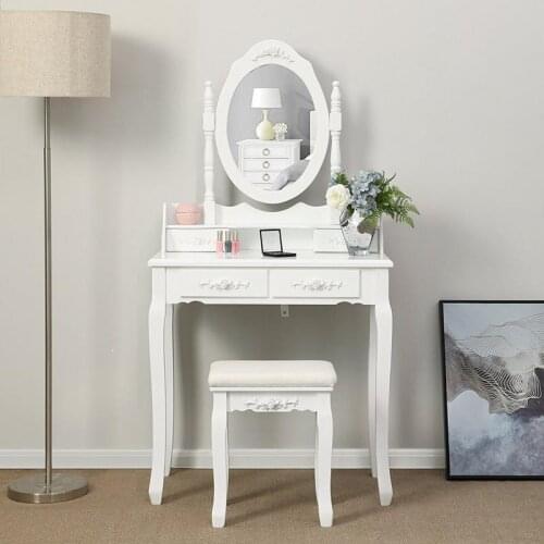 Multifunctional Dressing Table With Stool 4 Drawers Makeup Mirrors Fiberboard E1 + Wood European Female Bedroom Furniture HWC