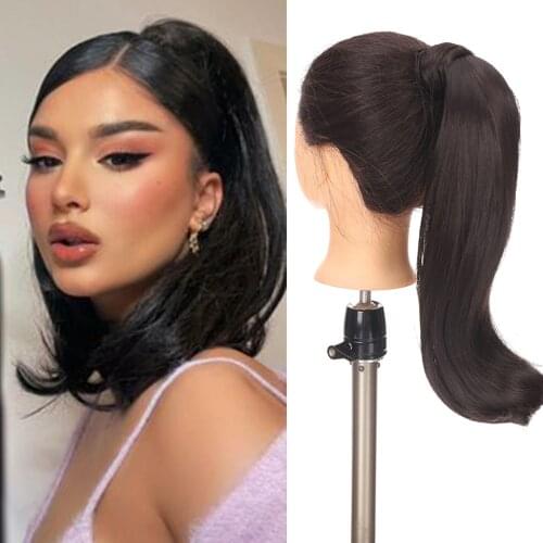 BUQI Synthetic Bounce Wraparound Ponytai Straight Hairpiece With Clip in Hair Drawstring Ponytail Extension Natural Black