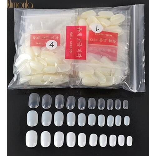 600pcs Natural Round Head Nail Art Tips Full Cover False Nails 10 Sizes Fake Nails Faux Ongles Acrylic Manicure Salon Tools